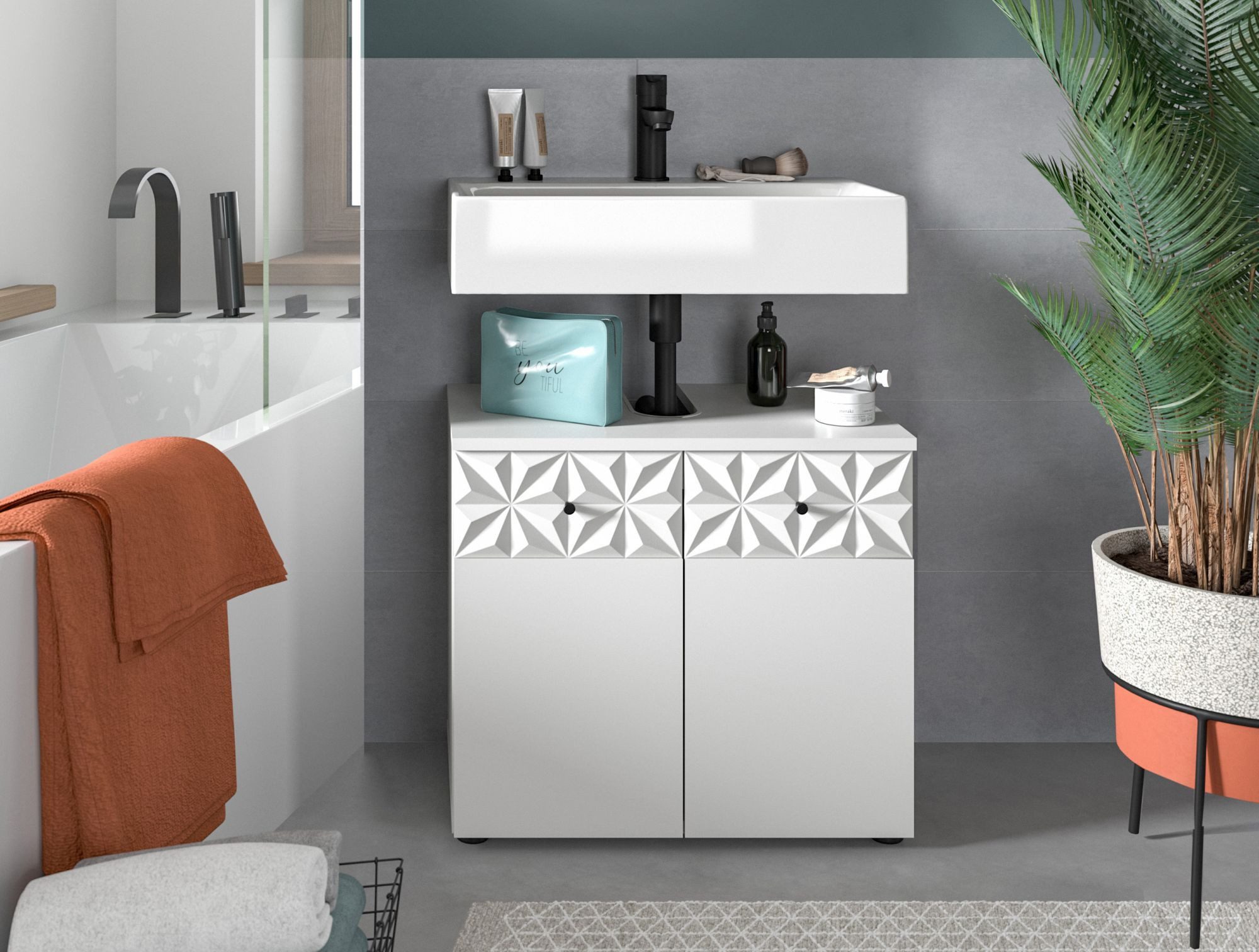 xonox.home Waschbeckenunterschrank Weiß Melamin 35x187x34 cm