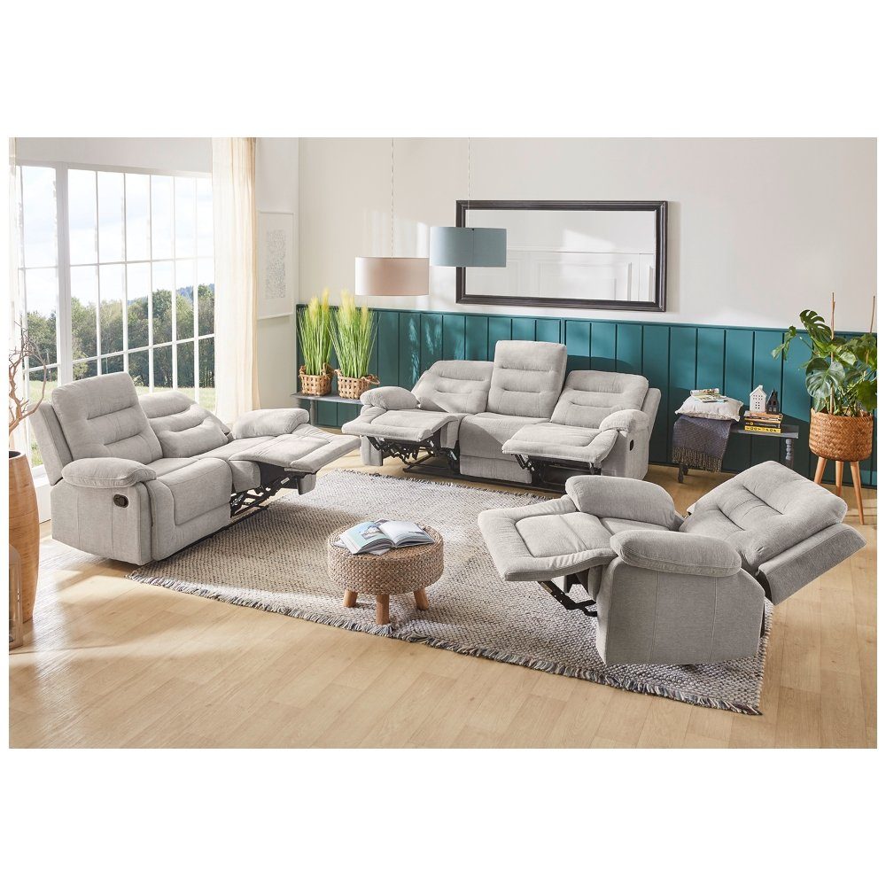 verstellbar TV Couchgarntiur in Sofa 2 Sessel grau Sitzer SYLT Couch Wohnlandschaft Procom