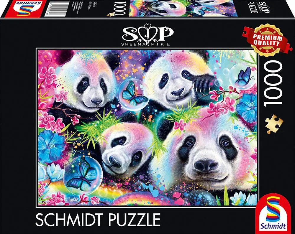 Schmidt Spiele Puzzle Neon Blumen-Pandas, 1000 Puzzleteile