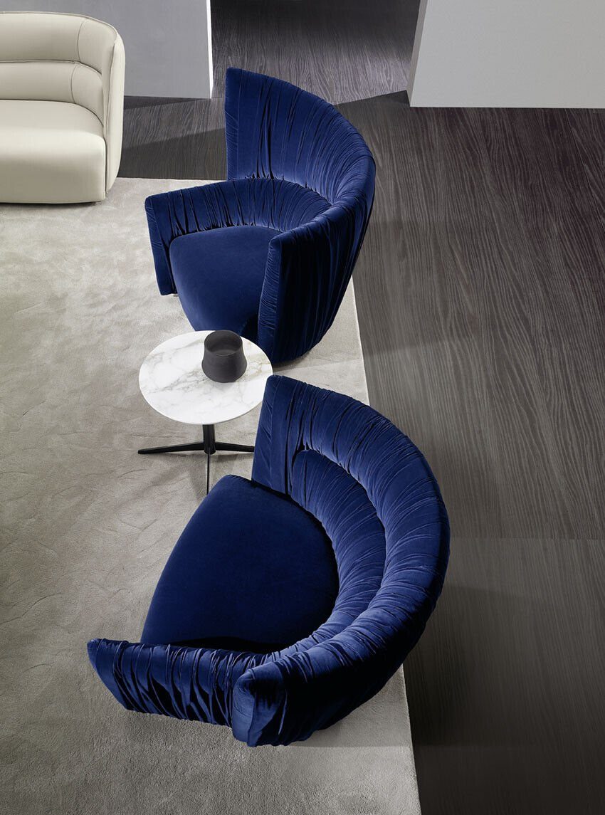 Design Sessel Luxus Sessel Modern Wohnzimmer Textil Stil (Sessel), Möbel Europe Design Blau JVmoebel Made in