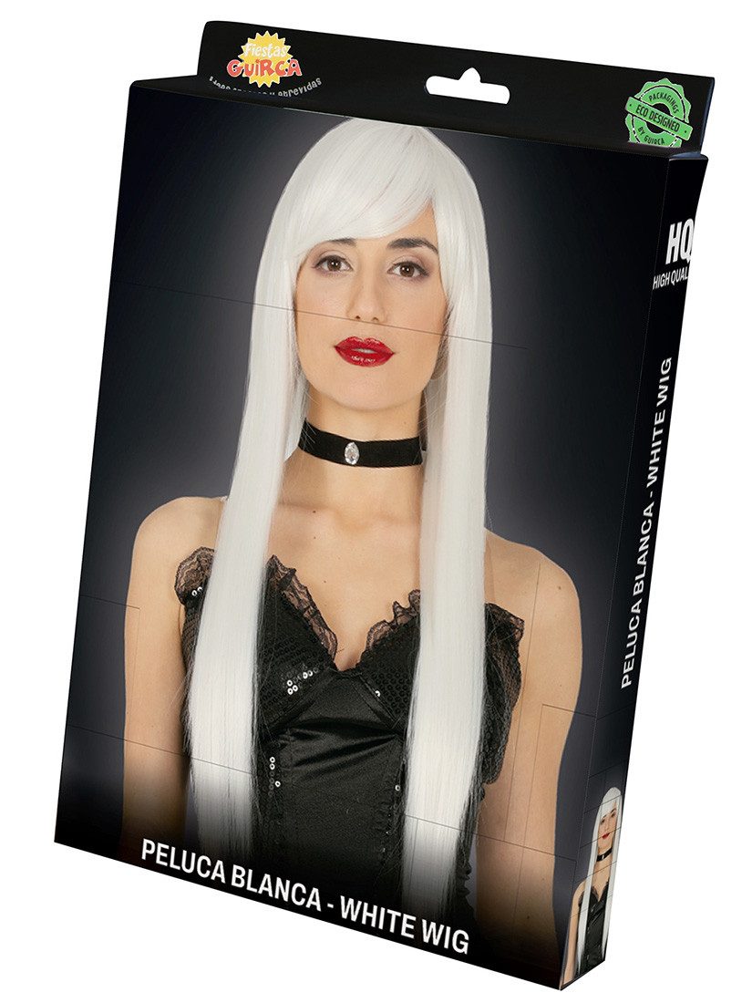 Fiestas Guirca Kunsthaarperücke Perücke lang glatt weiß