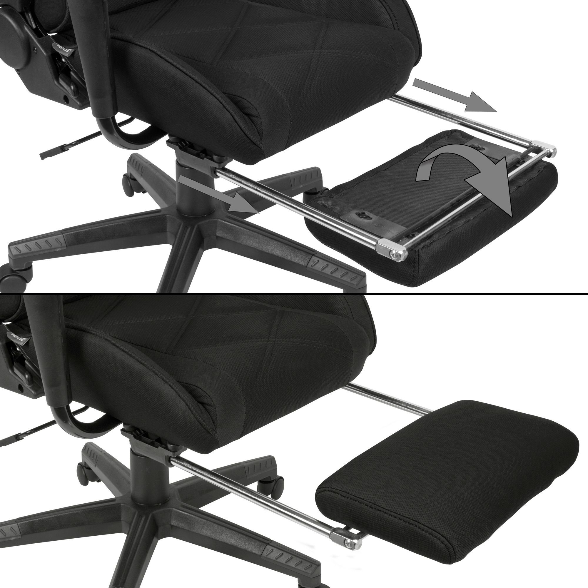 SuVa18757_1 Schwarz Schwarz Drehstuhl FINEBUY ausziehbarer | bis (Stoff Gaming Fußstütze mit kg), Schreibtischstuhl 120 Chair Modern, Schwarz