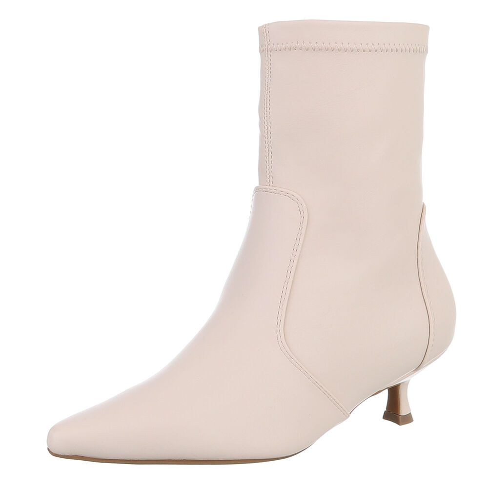 Ital-Design Damen Stiefel mit Wickeloptik und Schmuckdetail Stiefelette (92299659) Pfennig-/Stilettoabsatz Stiefeletten in Beige