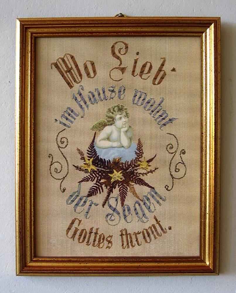 BillerAntik Haussegen "Wo Lieb im Hause wohnt" Hausschutz Ziergras Rahmen 01, (1 St)