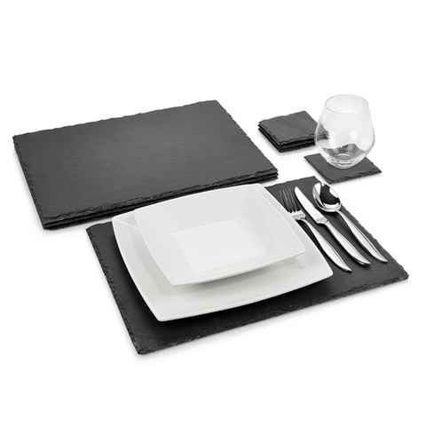 SÄNGER Servierplatte Schieferplatte Dinner, Schiefer, (Set, 8-tlg., Servierplatten 4x 40x30 cm, 4x 10x10 cm), lasiert