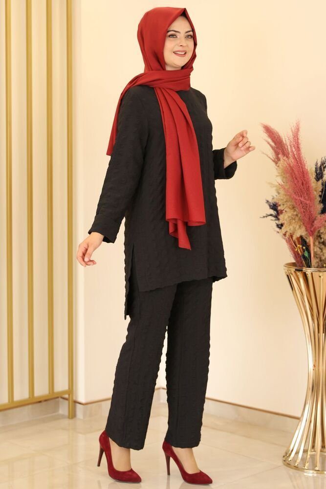 fashionshowcase Hosenanzug Sommerlicher Damen Longtunika-Anzug - Modischer Hijab Zweiteiler