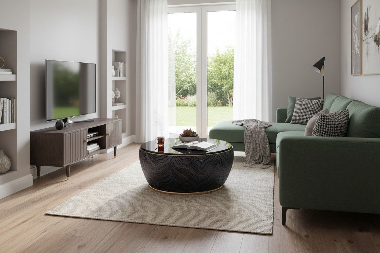 JVmoebel Couchtisch Runder schwarzer Couchtisch hochwertige Möbel für das Wohnzimmer