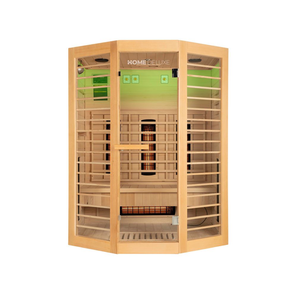 HOME DELUXE Infrarotkabine REDSUN DELUXE XL, BxTxH: 155 x 120 x 190 cm, (Komplettset) 6 Vollspektrumstrahler, Hemlockholz, für 3 Personen l Infrarotsauna