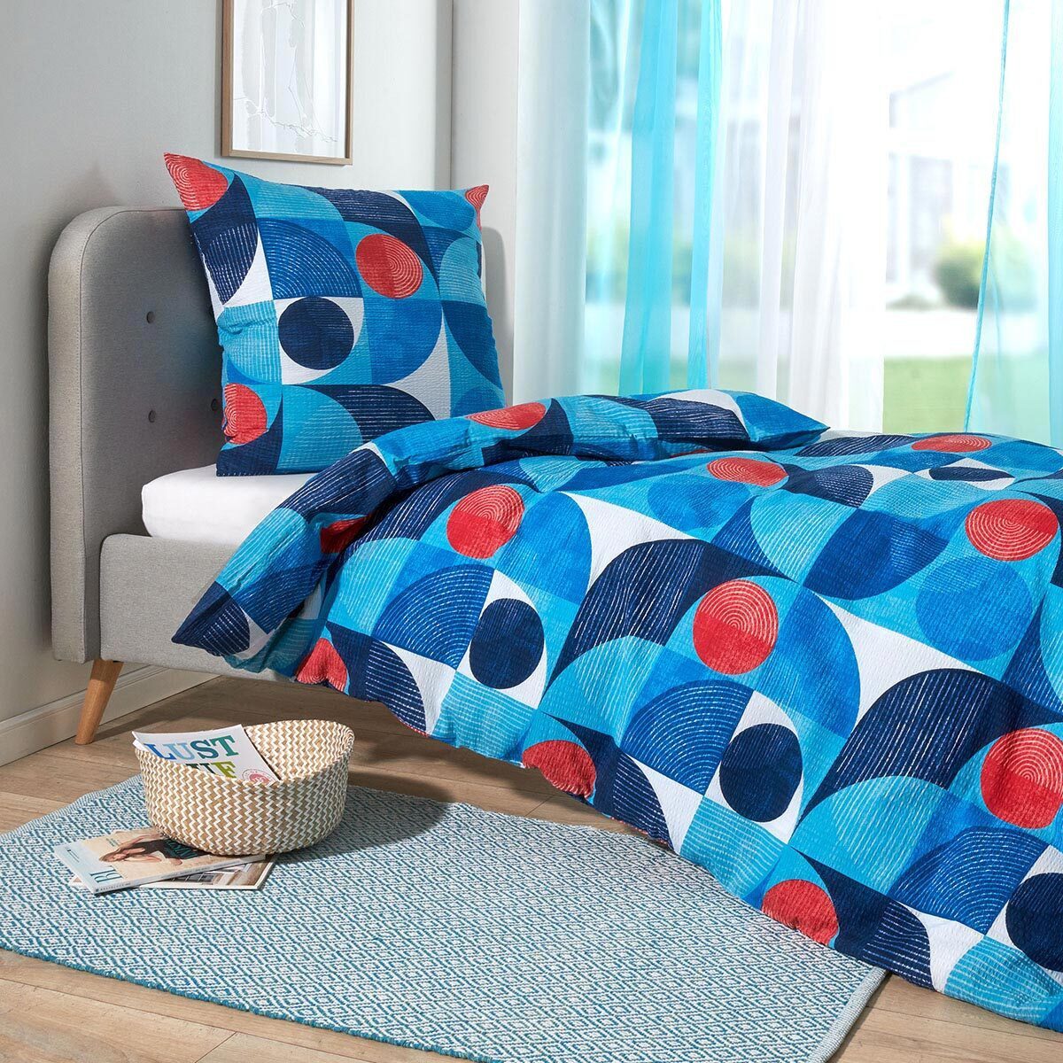 TRAUMSCHLAF Bettwäsche Parma blau, Seersucker, 2 teilig, Design Mustermix