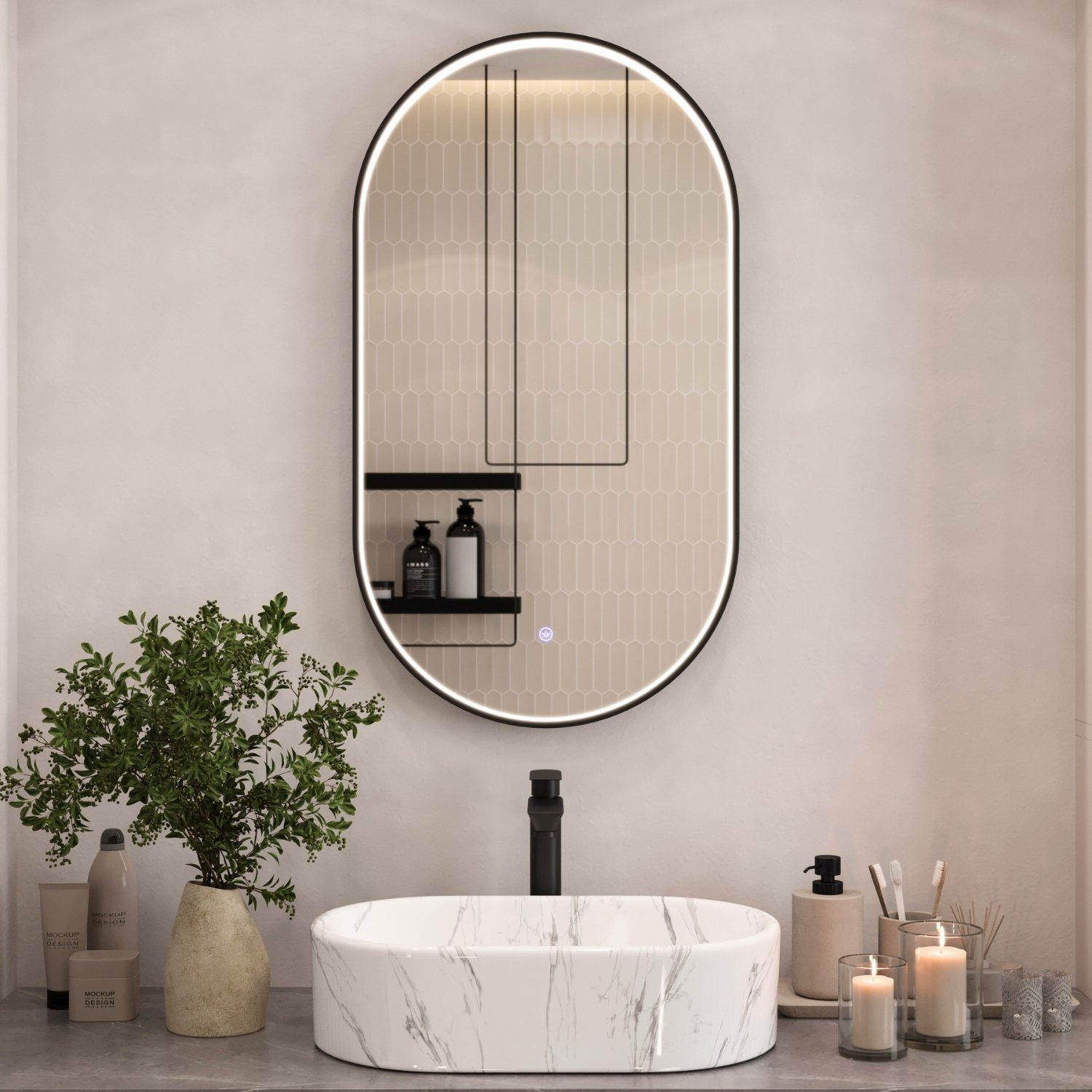 Planetmöbel Badspiegel GLORA (mit Beleuchtung 50 x 90 cm, moderner Wandspie günstig online kaufen