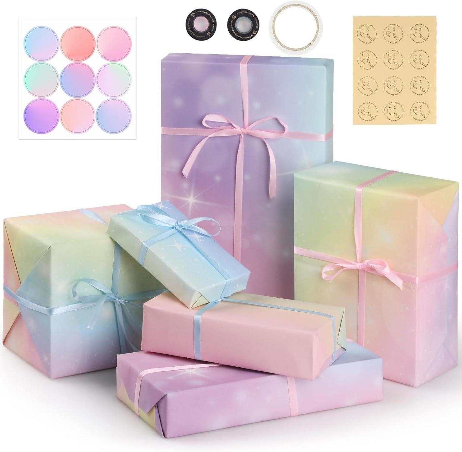 Geschenkpapier Geschenkpapier Geburtstag Fantasy-Farbverlauf Rosa Lila 6 Blätter