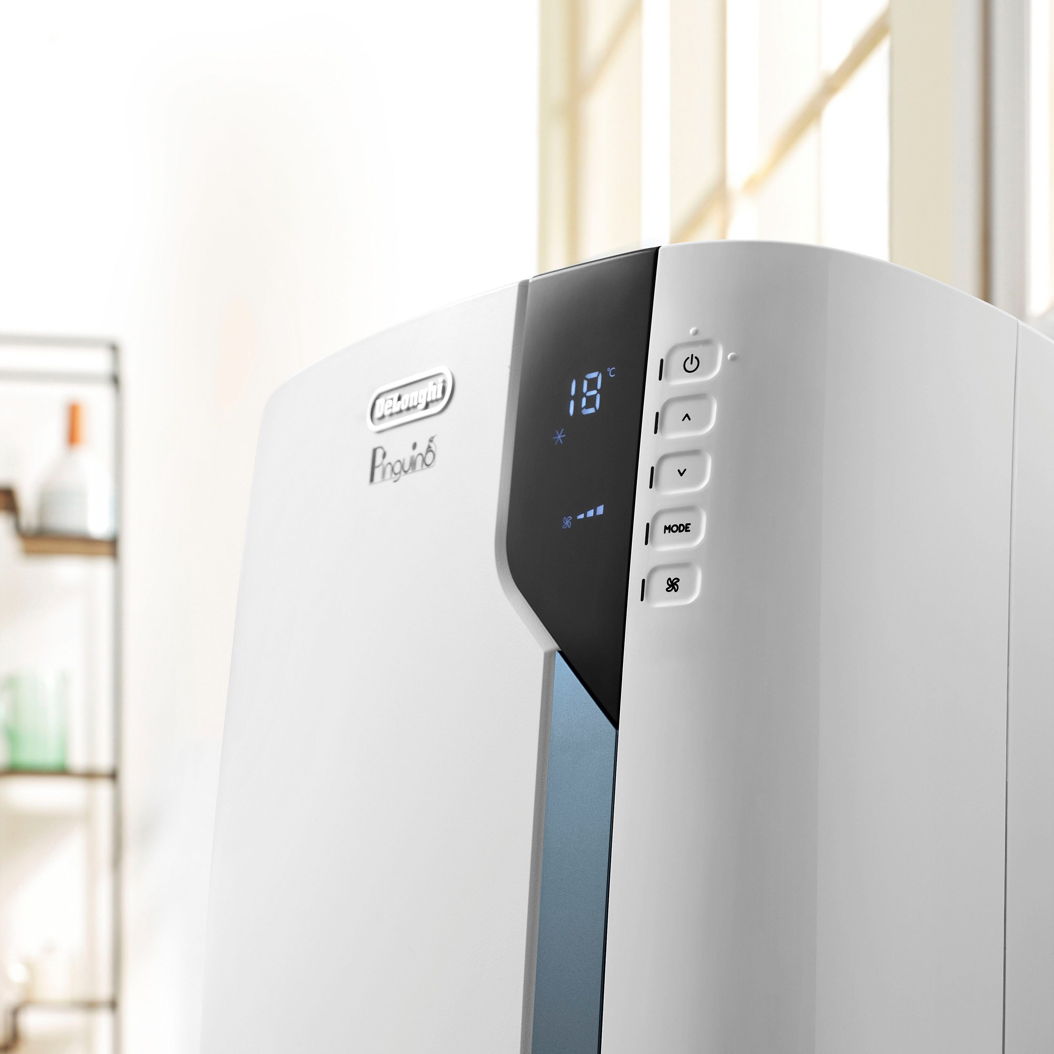 De'Longhi 3-in-1-Klimagerät Pinguino EX105 – der energieeffizienteste Pinguino mit A+++, 100m³ Räume, A+++, 10.000 BTU/h, 2,5Kw, Luftentfeuchermodus, 24hTimer
