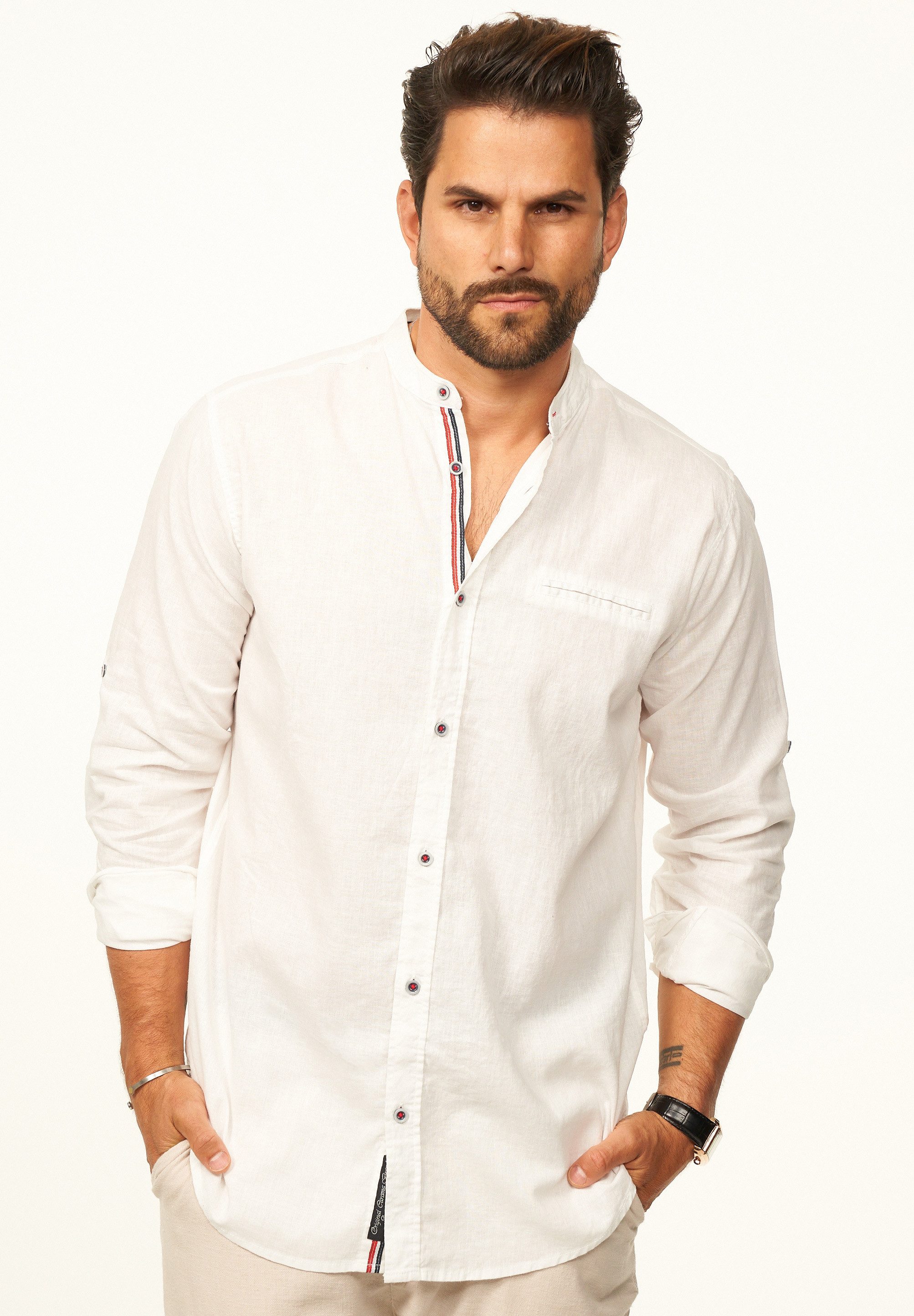 behype Langarmhemd aus Leinen im Regular-Fit mit Stehkragen Herren Leinenhe günstig online kaufen