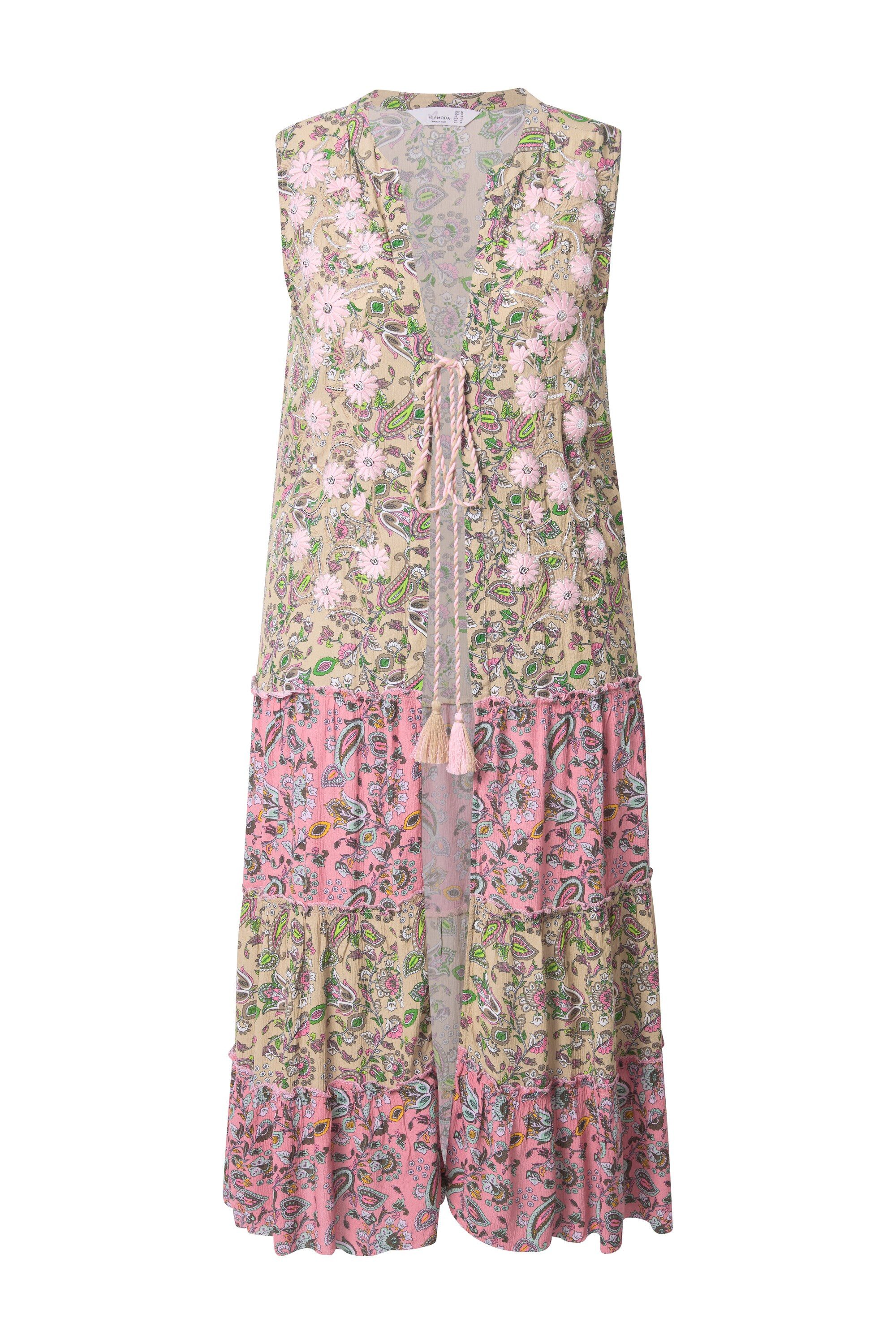 MIAMODA Sommerjacke Weste lange A-Linie Blüten-Stickerei günstig online kaufen