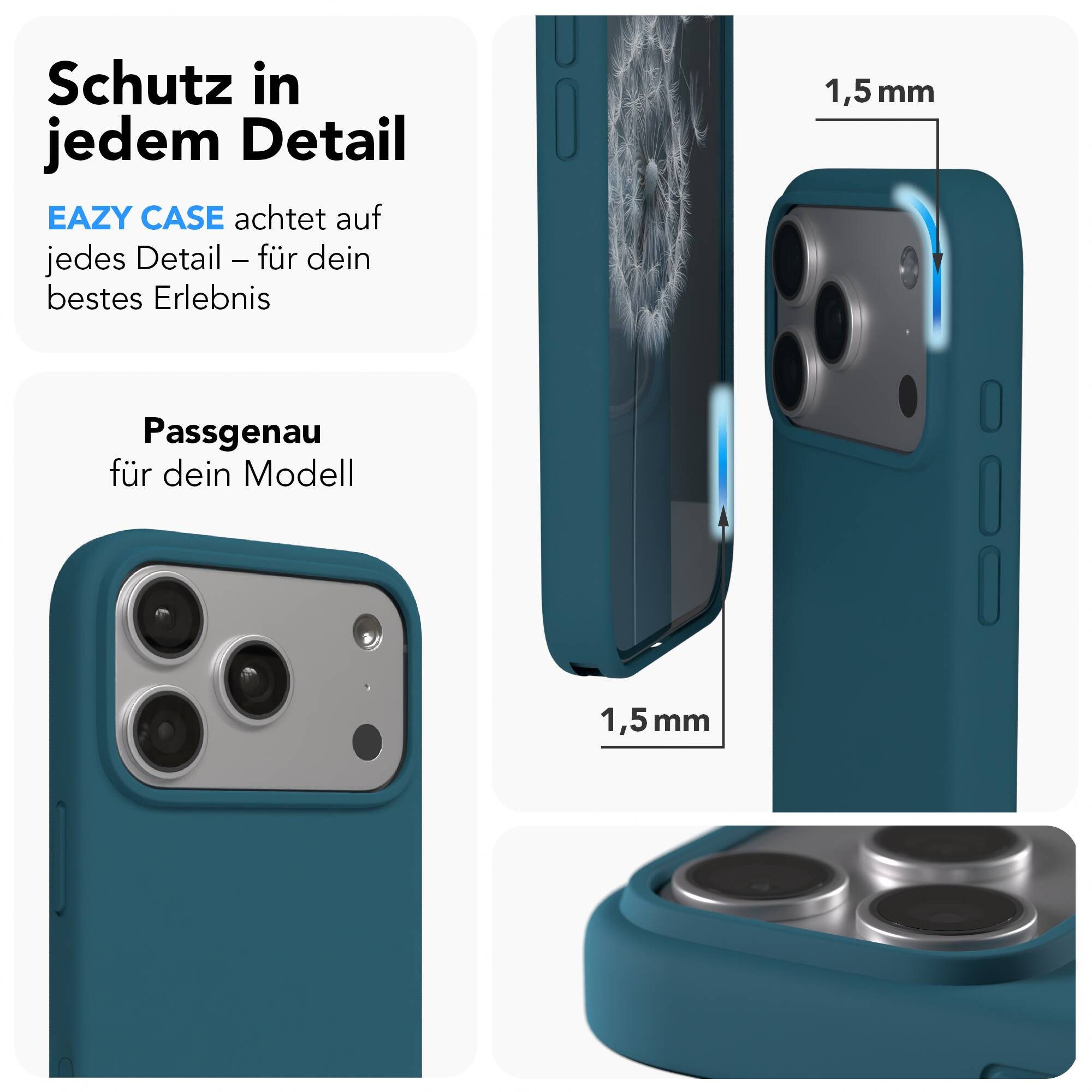 EAZY CASE Handyhülle für Apple iPhone 17 Pro Hülle Silikon 6,3 Zoll, Hülle mit Kameraschutz Bumper Case stoßfest Handy Softcase Petrol – Bild 3 von 5