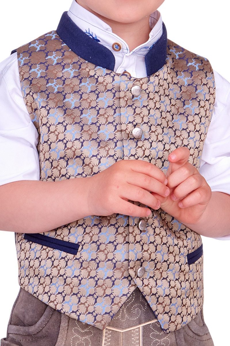 Isar-Trachten Trachtenjacke Kinderweste - HENNES - beige/marine