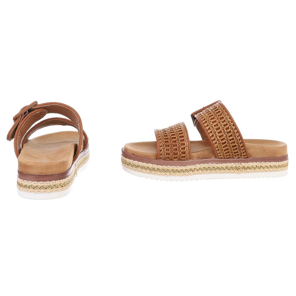 Ital-Design Bequeme Damen-Sandalen mit geflochtener Oberflächenstruktur Plateausandaletten (89542876) Flach Pantoletten in Camel – Bild 5 von 5