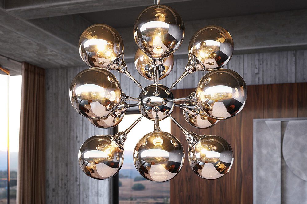 riess-ambiente Hängeleuchte GALAXY 72cm silber, ohne Leuchtmittel, Wohnzimmer · Glas · Metall · Esszimmer · Modern