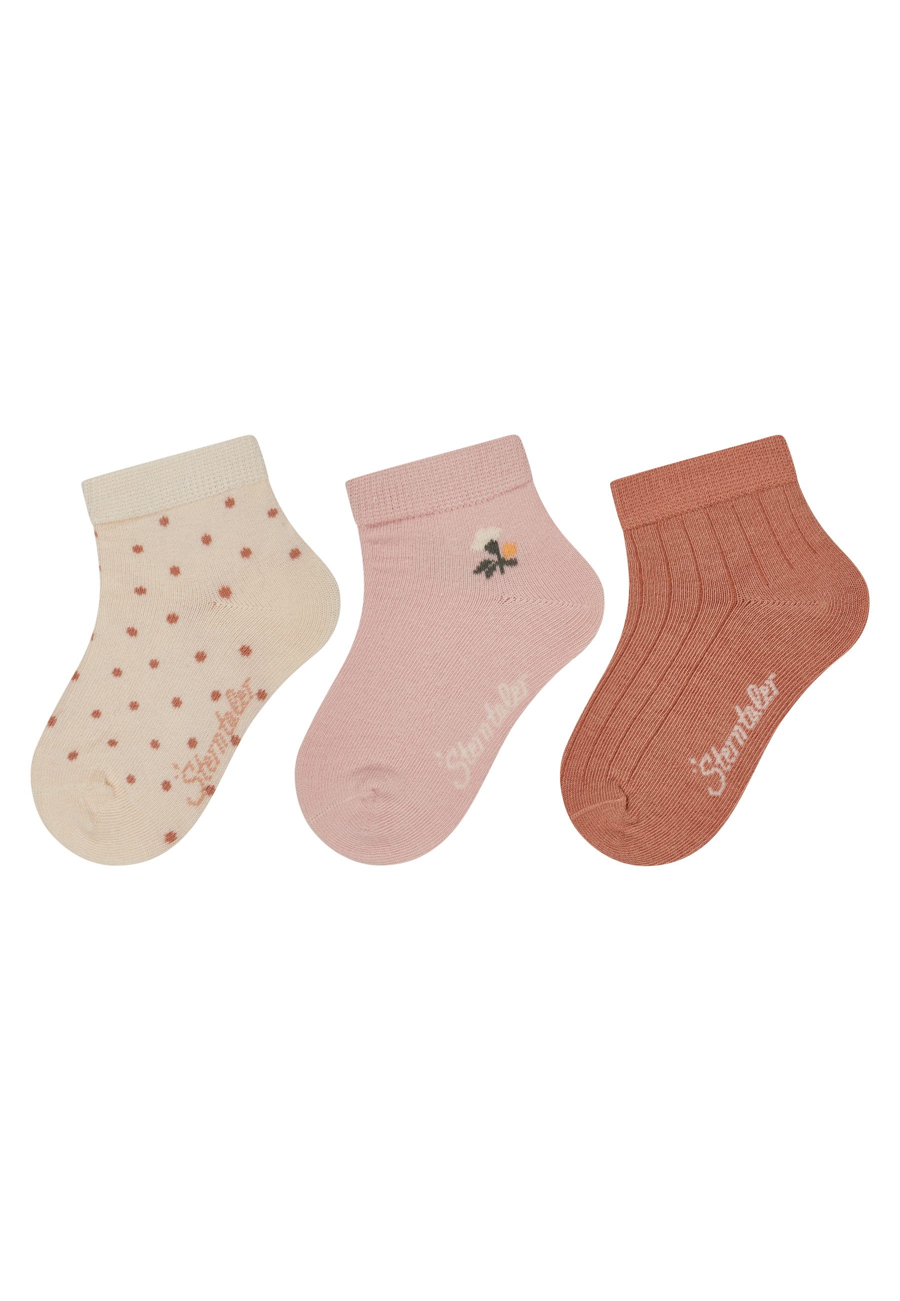 Sterntaler® Feinsöckchen Socken 3er-Pack Punkte (3-Paar, 3er-Pack) Kurze Socken 3er Pack mit Punkte, Blume & Rippe, hoher Baumwollanteil