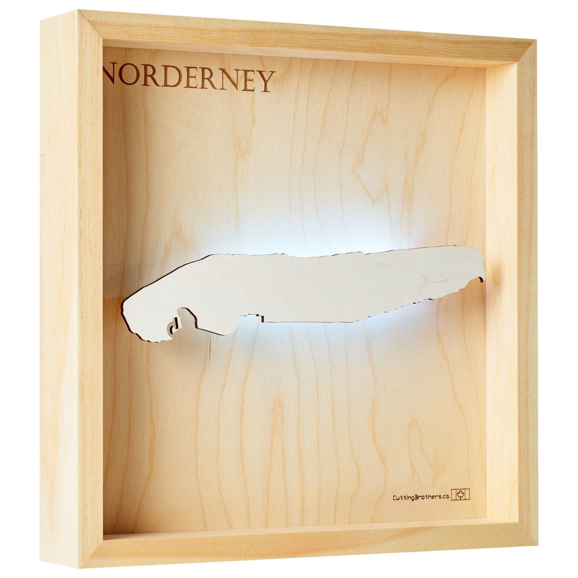 Cutting Brothers LED-Bild Norderney 35x35 cm, LED-Holz-Wandkarte, mit indirekter Beleuchtung, handgefertigt aus Echtholz