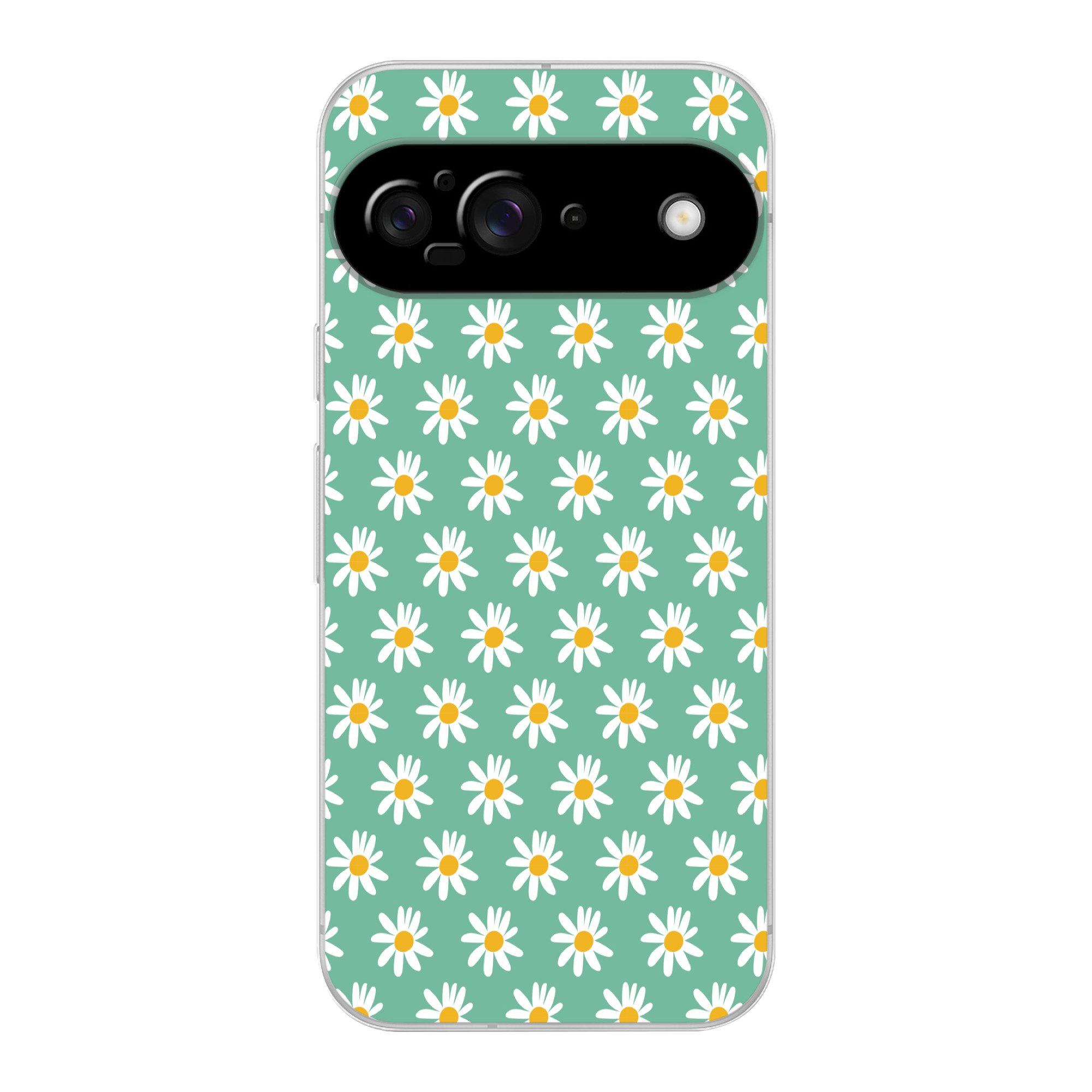 MuchoWow Handyhülle für Google Pixel 9 Gänseblümchen - Muster - Grün - Blumen, Handy Case, Silikon, Bumper Case Dünn