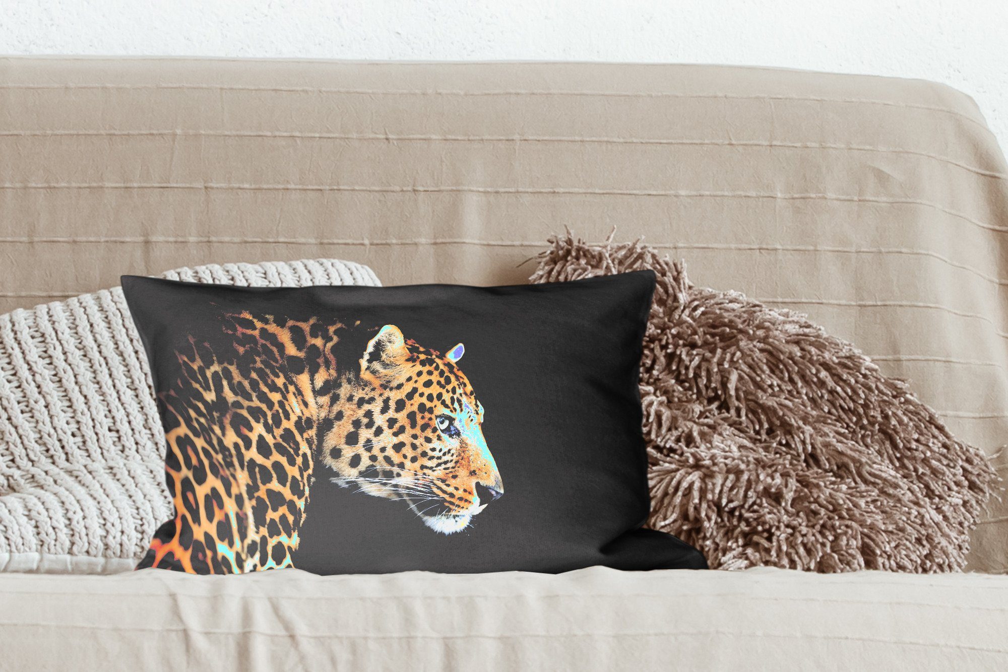 MuchoWow Dekokissen Leopard - Profil Dekokissen Zierkissen, - mit Schlafzimmer Schwarz, Wohzimmer Füllung, Dekoration