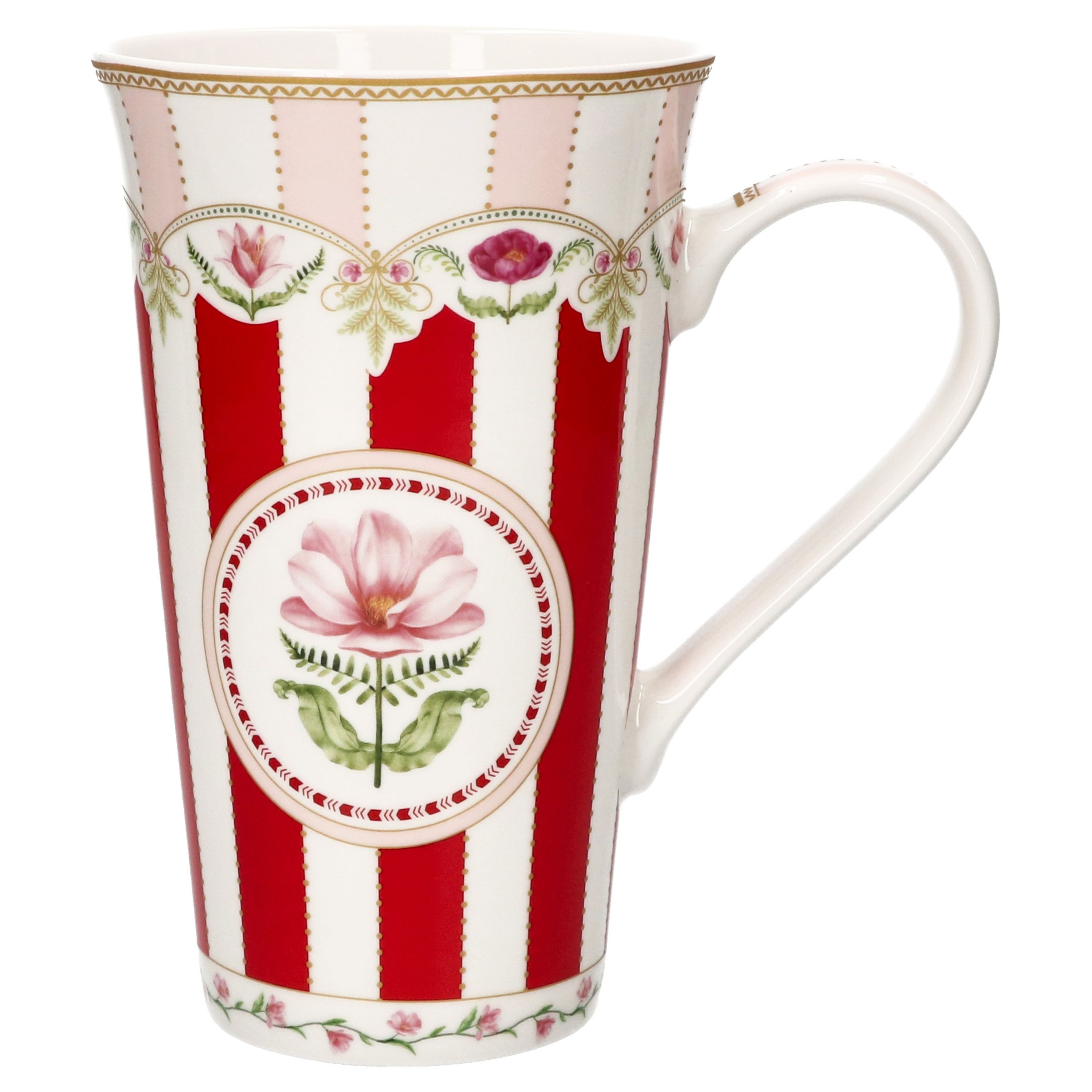 MamboCat Becher Flowery Jumbobecher Porzellan 440ml große Tasse Tee Cappuccino Kaffee, Porzellan