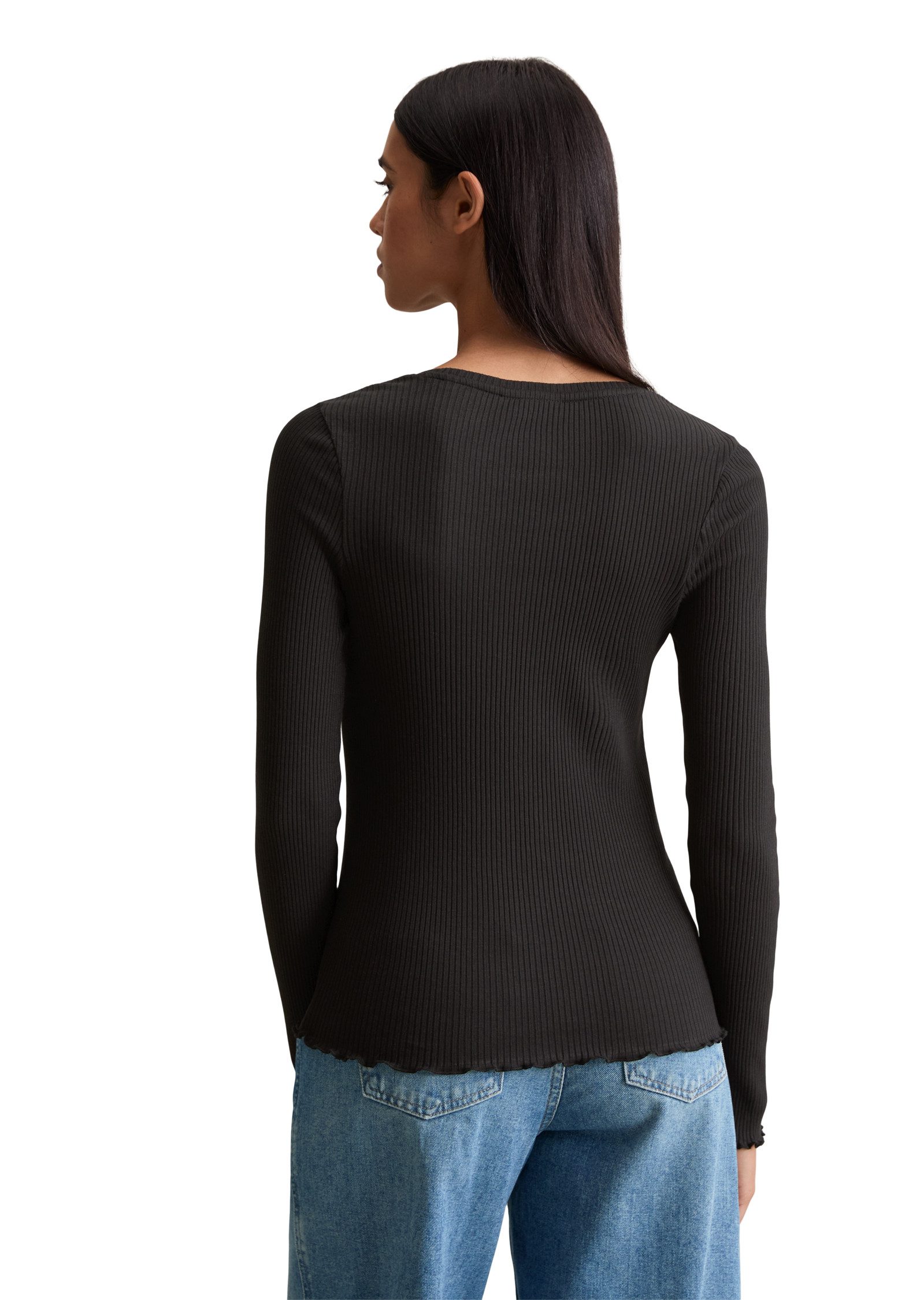 Marc O'Polo DENIM Langarmshirt Rundhalsausschnitt, Slim fit, gewellter Ärme günstig online kaufen