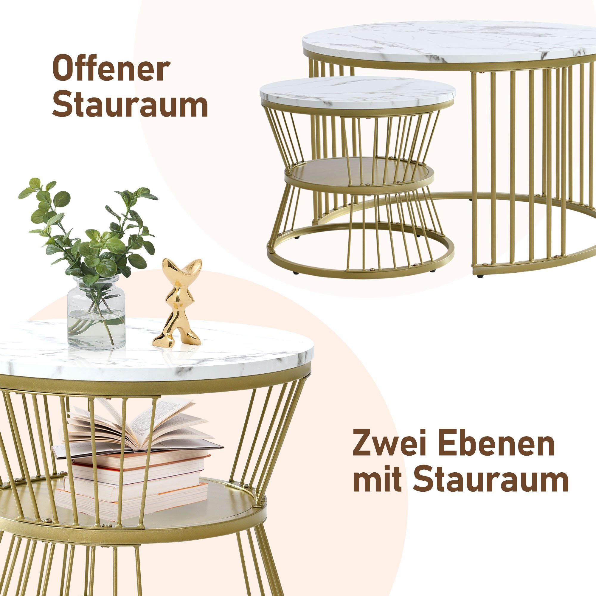Merax Couchtisch Set rund Satztisch Wohnzimmertisch günstig online kaufen