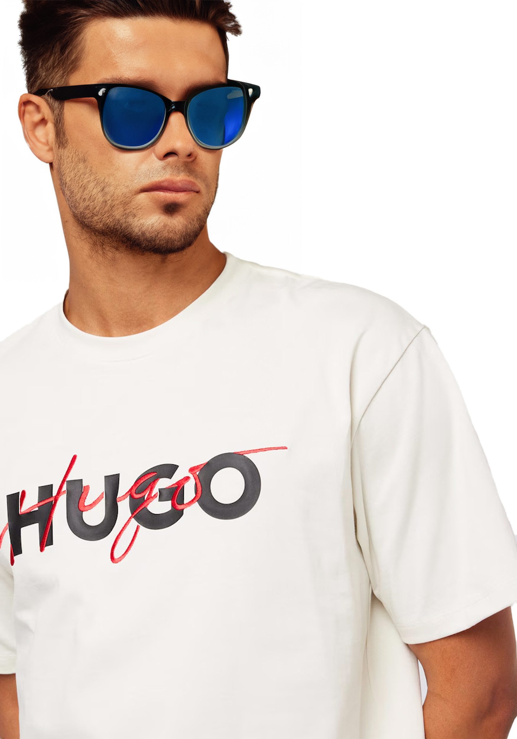 HUGO T-Shirt DAKAISHI Hugo Boss Herren Shirt Rundhals mit doppel Logo in Stick und Print
