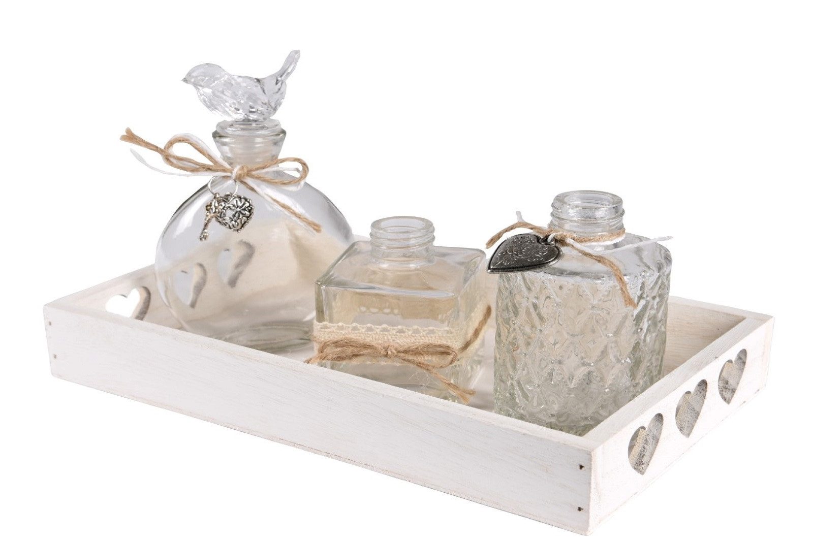 Kaemingk Dekotablett Dekotablett Blumenvasen weiß transparent Glas Holz H/B/T 9,5/15/25 cm
