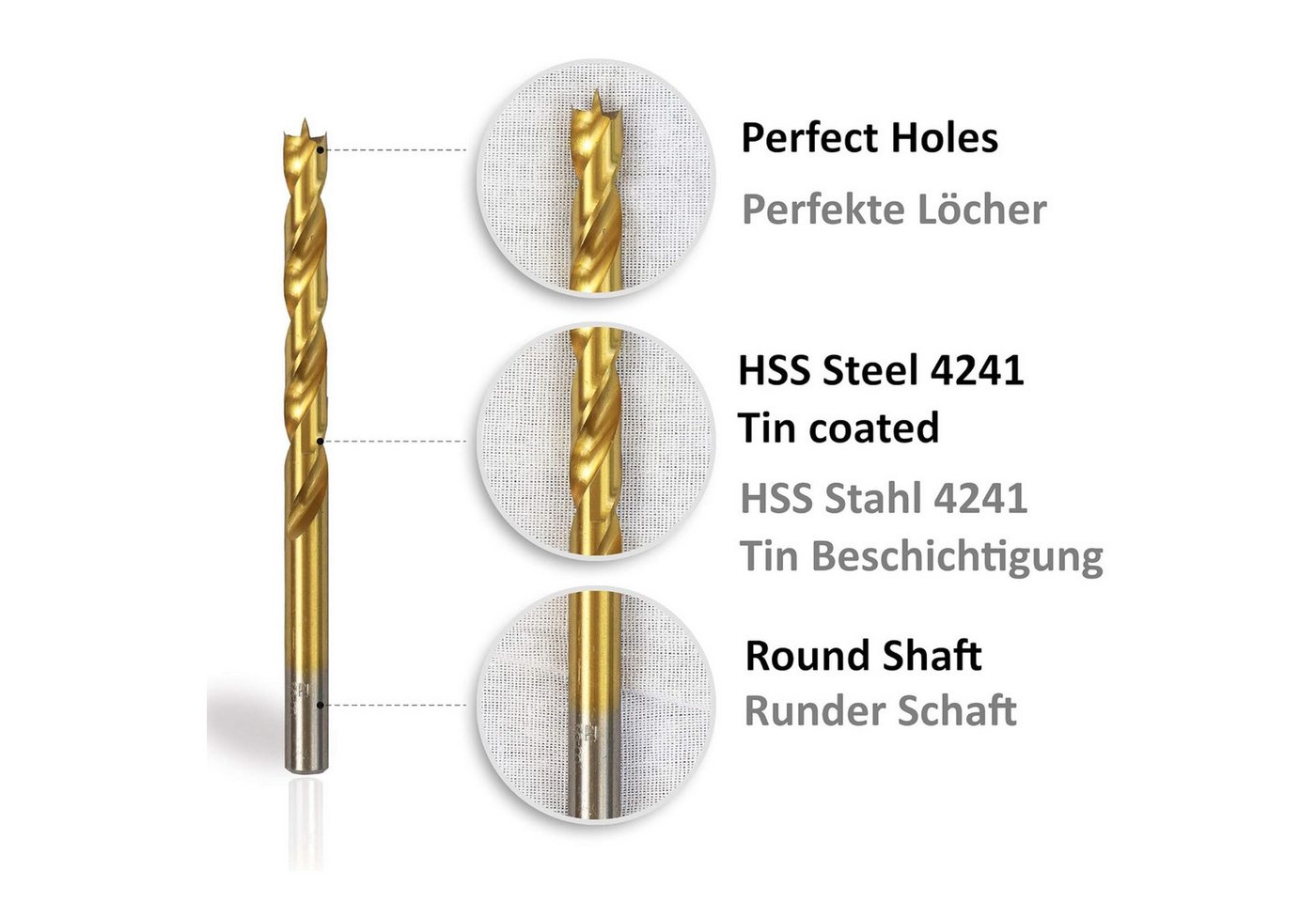 Thumbnail - S&R Holzbohrer -Set Dübelbohrer-Satz, Industriequalität, HSS-G 4241 Stahl, Metallbox, (Set, 25-tlg 1-13 mm), TiN-Beschic...