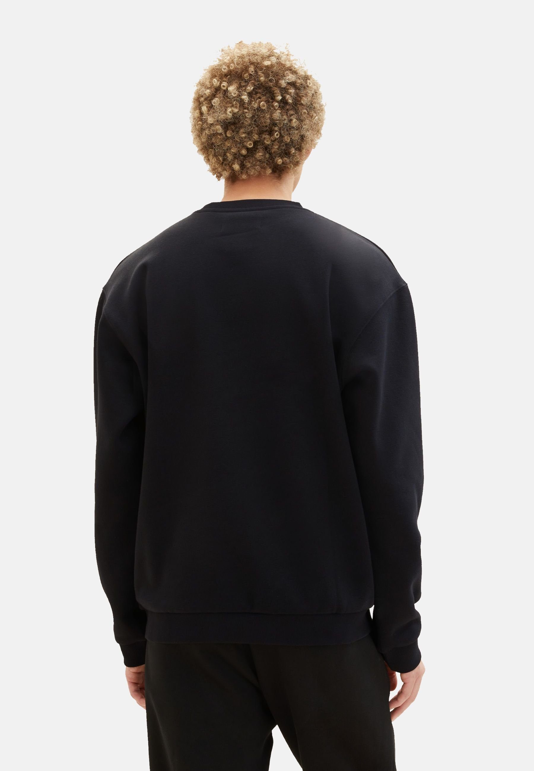 kleinem ohne Denim TAILOR schwarz TAILOR (1-tlg) TOM Sweatshirt Sweatshirt Kapuze Pullover mit TOM