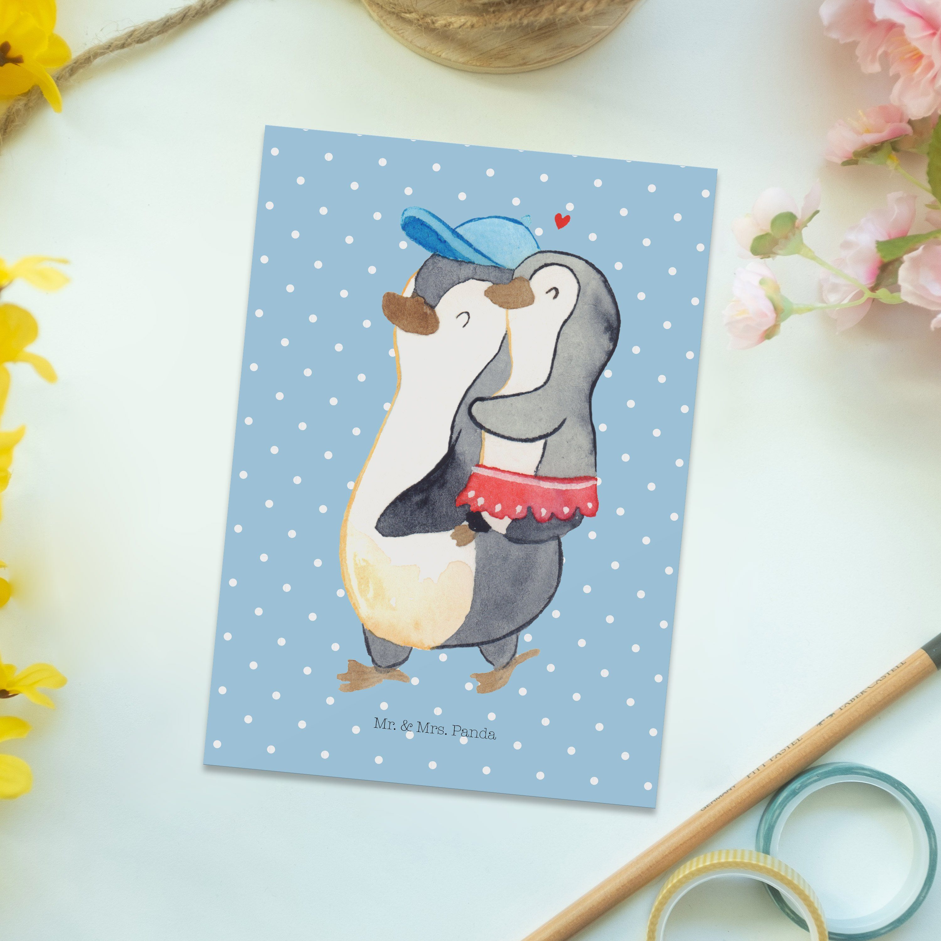 Geschenkkarte, Pinguin Schwester Panda Postkarte & - - Ei Geschenk, Blau Mr. Kleine Mrs. Pastell