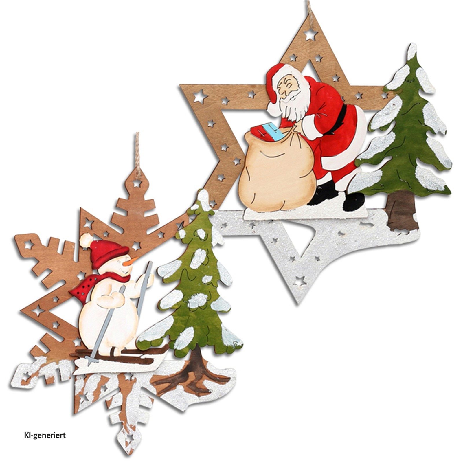 SIGRO Fensterbild Holz Fensterbild farbig, 2-fach sortiert Laserholz, Fensterdeko Weihnachtsdeko Weihnachtsanhänger