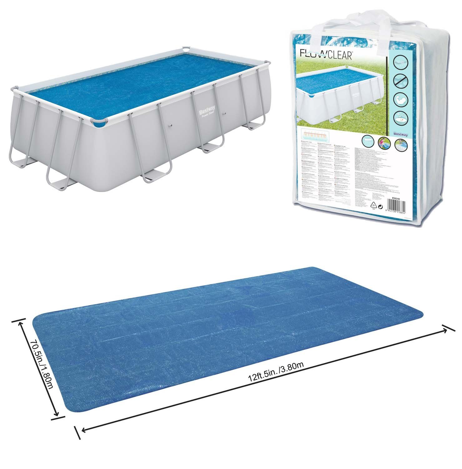 Pool-Abdeckplane Bestway 58240 - PE-Solarabdeckplane 380 x 180 cm, blau, eckig