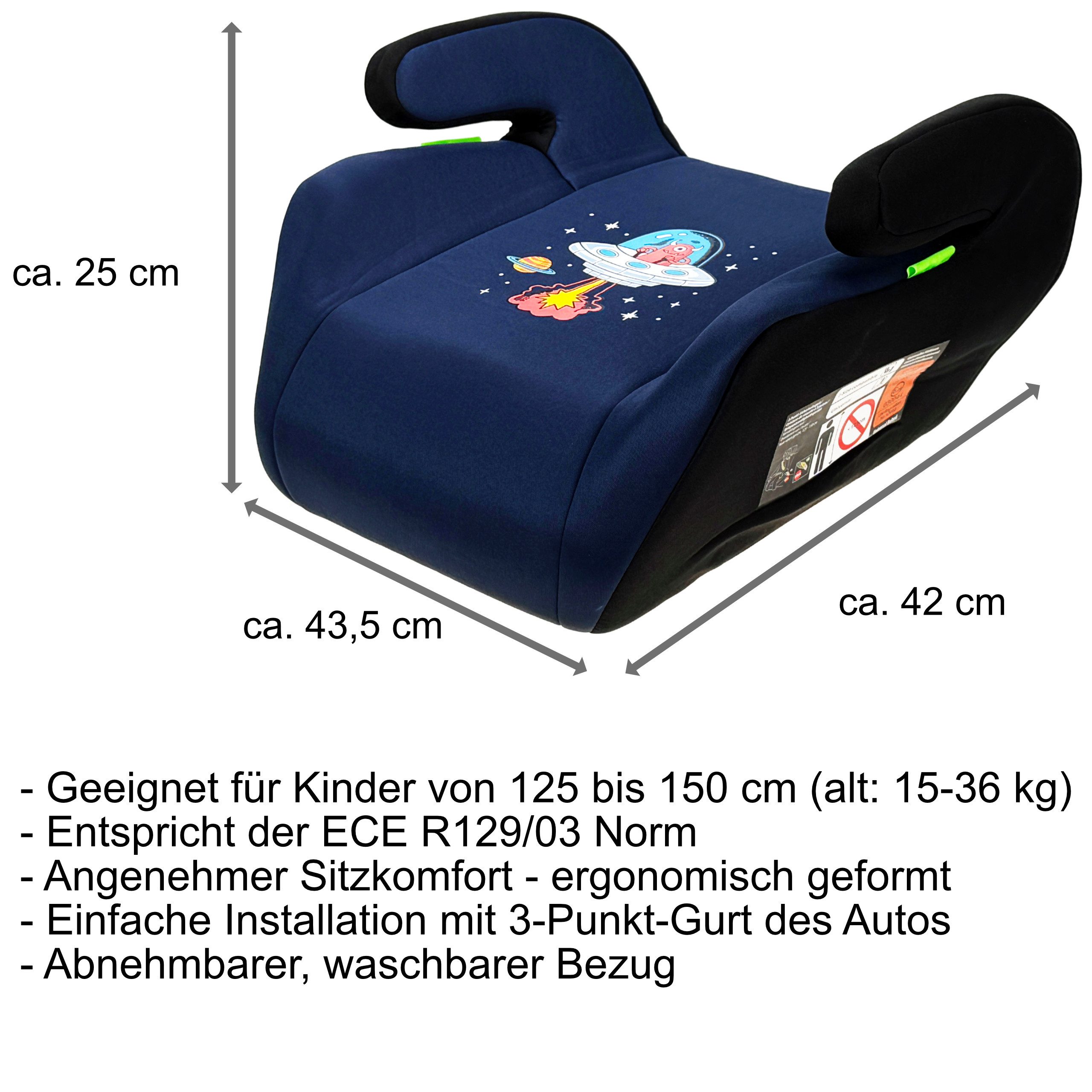 AUTO XS Kindersitzerhöhung Kinder Autositz / Sitzerhöhung Auto, ECE R129/03, 125 – 150 cm, ab: 6 Jahre, bis: 12 Jahre, ab: 125 cm, bis: 150 cm, 3-Punkt-Gurt Bef – Bild 4 von 5