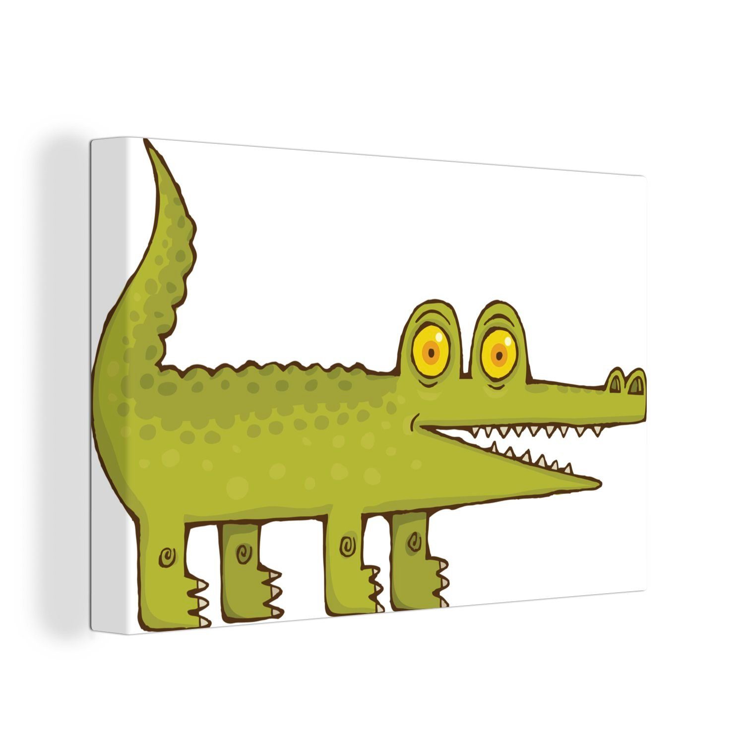 OneMillionCanvasses® Leinwandbild Krokodil - Lustig - Weiß, (1 St), Wandbild Leinwandbilder, Aufhängefertig, Wanddeko, 30x20 cm