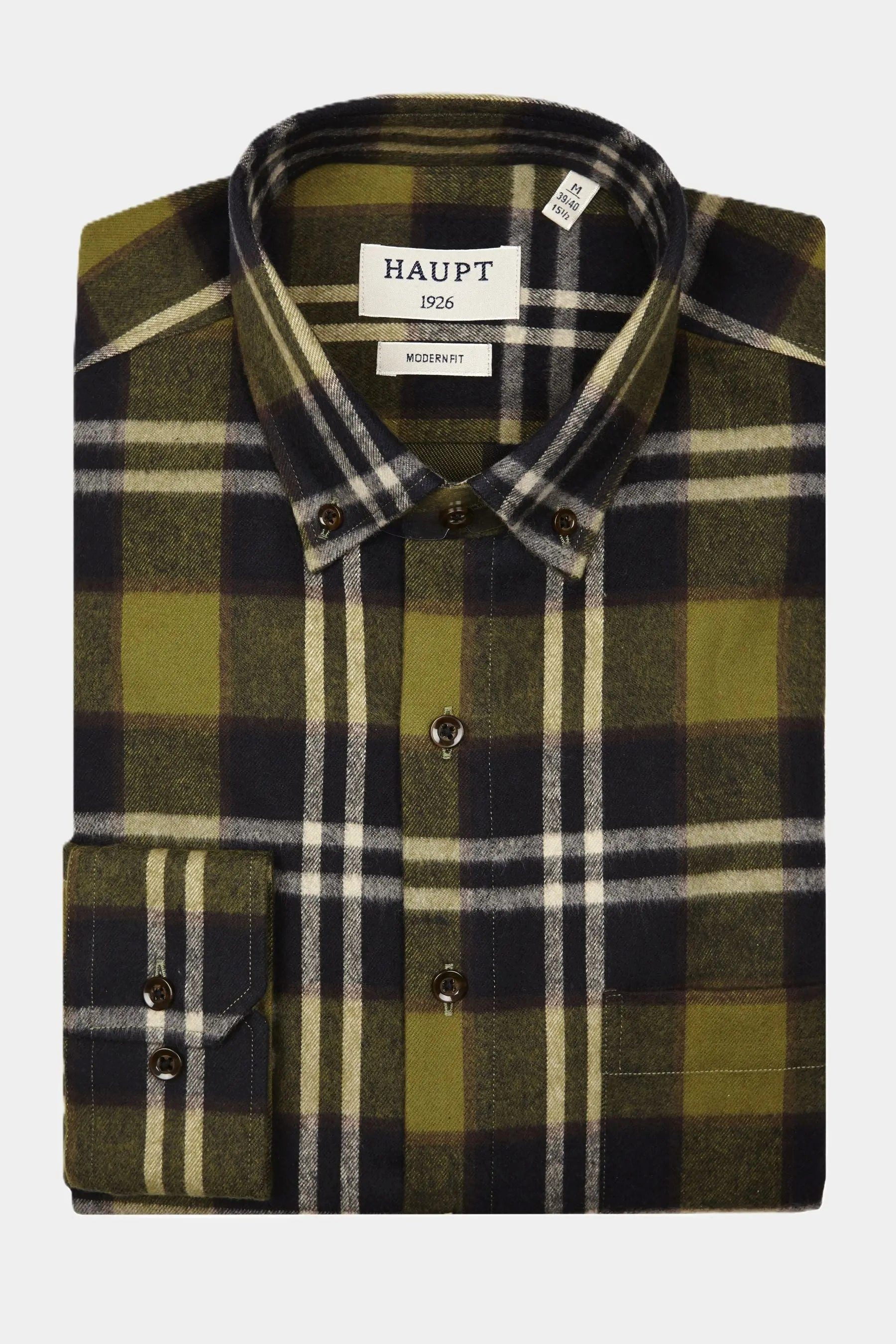 Langarmhemd Haupt Modern Fit Flanell Langarm Herrenhemd in True Green