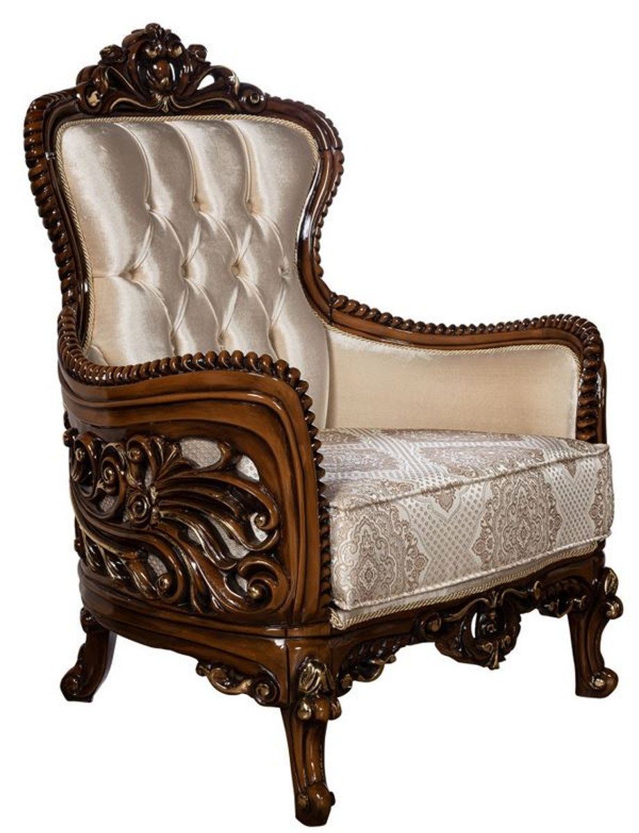 Beige Barock Sessel Wohnzimmer Gold Sessel Möbel elegantem Sessel Braun / - Muster / Prunkvoller Padrino - Luxus Wohnzimmer mit Barock Casa