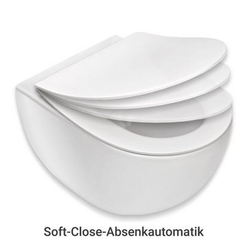 KOLMAN Tiefspül-WC Spülrandlos Wand-WC Peonia, Weiß, mit Slim Soft-close WC-Sitz und Schallschutzmatte