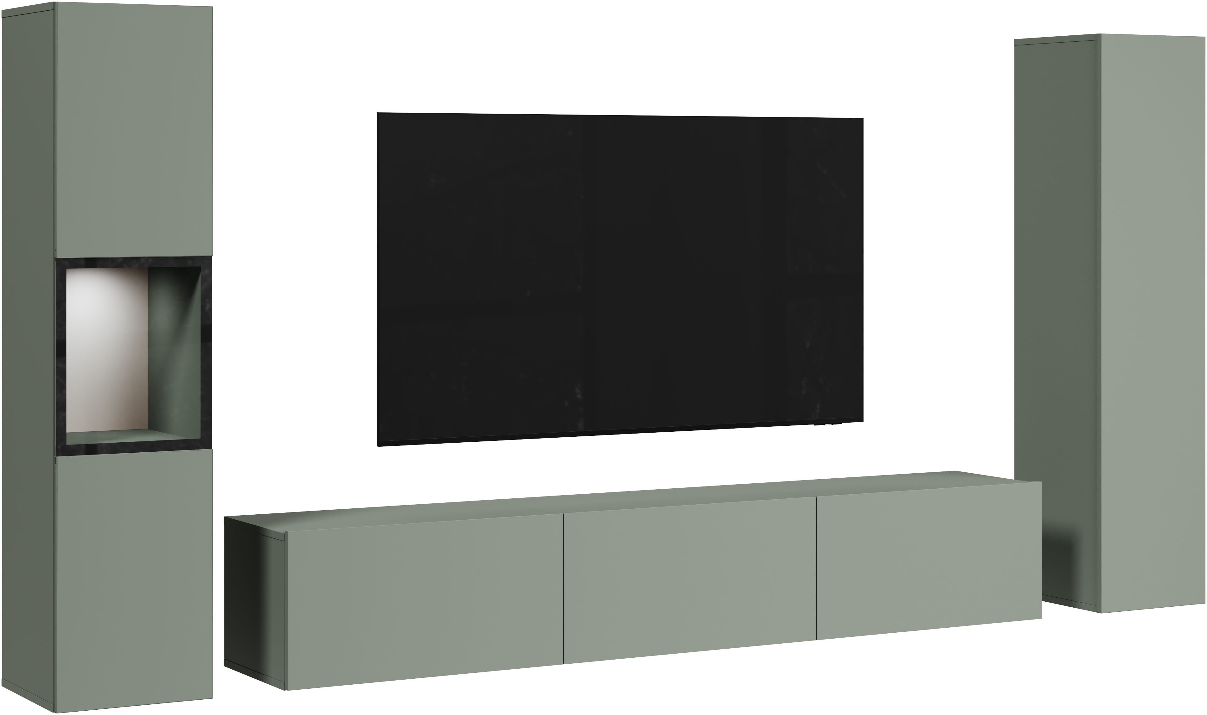 Home affaire Wohnwand BERLIN III, Vitrine Türschlag links/rechts wechselbar, (Komplett-Set, 3-St), moderne grifflose Mediawand Breite 260 cm, Vitrine mit Verglasung