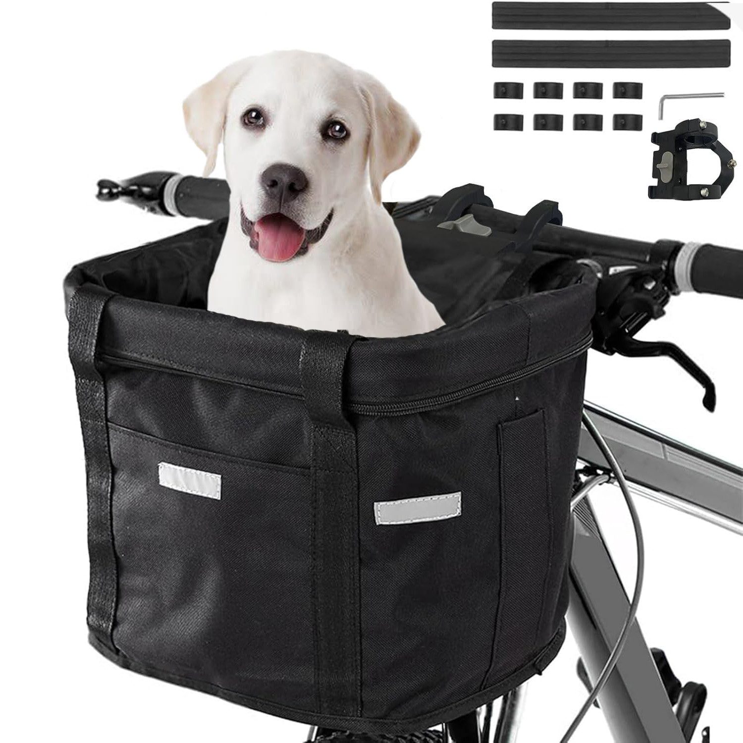 STILVORA Bicycle Basket, Detachable Front Handlebar Basket, Handbag/Pet Bag (Detachable Handlebar Basket, Aluminum Alloy Frame, 1-Piece, 33 × 24 × 23 cm, 600D Oxford Fabric, Load Capacity up to 5 kg), with Handlebar Adapter for Small Dogs, Mountain Bikes, Picnics, Shopping