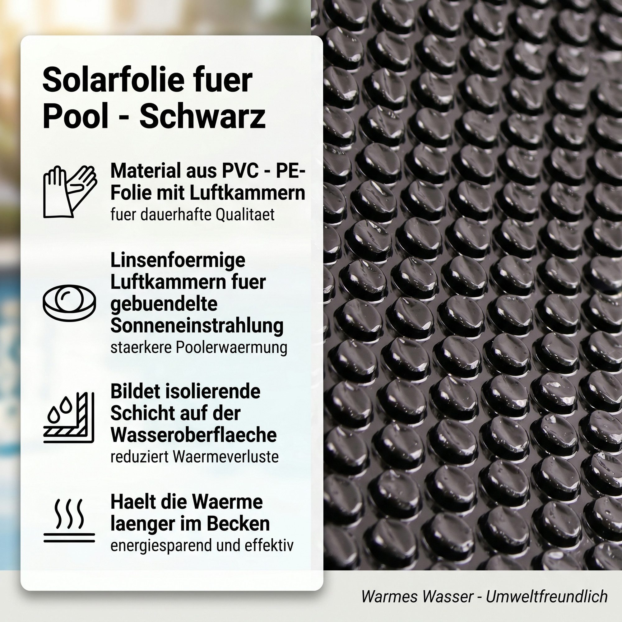 Mucola Pool-Abdeckplane Solarfolie Schwarz Wärmeplane Poolunterlage Bodenschutzplane (Stück, Pool-Abdeckplane), Verhindert Heizkosten