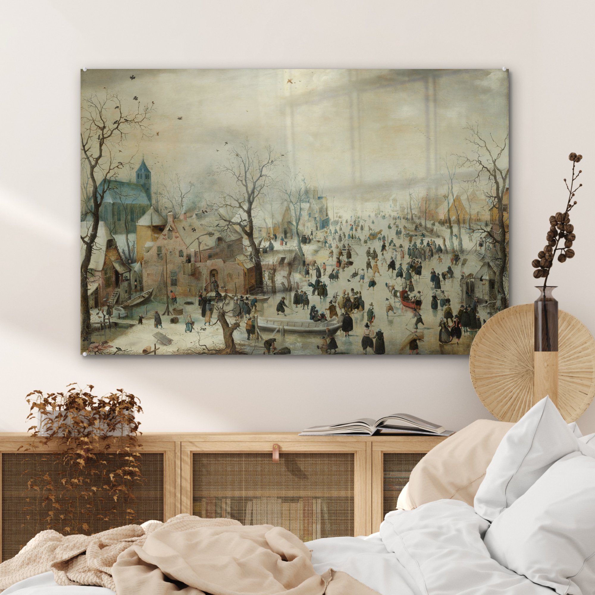 & St), von Acrylglasbilder mit Avercamp, Acrylglasbild Wohnzimmer Hendrik Gemälde Schlafzimmer (1 Eisvergnügen MuchoWow Winterlandschaft -