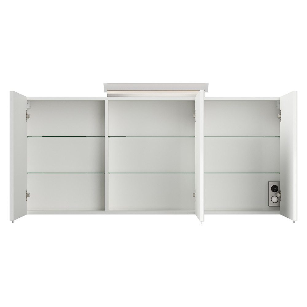 Lomadox Spiegelschrank BATLEY-02 140cm breit, weiß Hochglanz, 3D-Funktion, LED-Leuchte, Kombibox