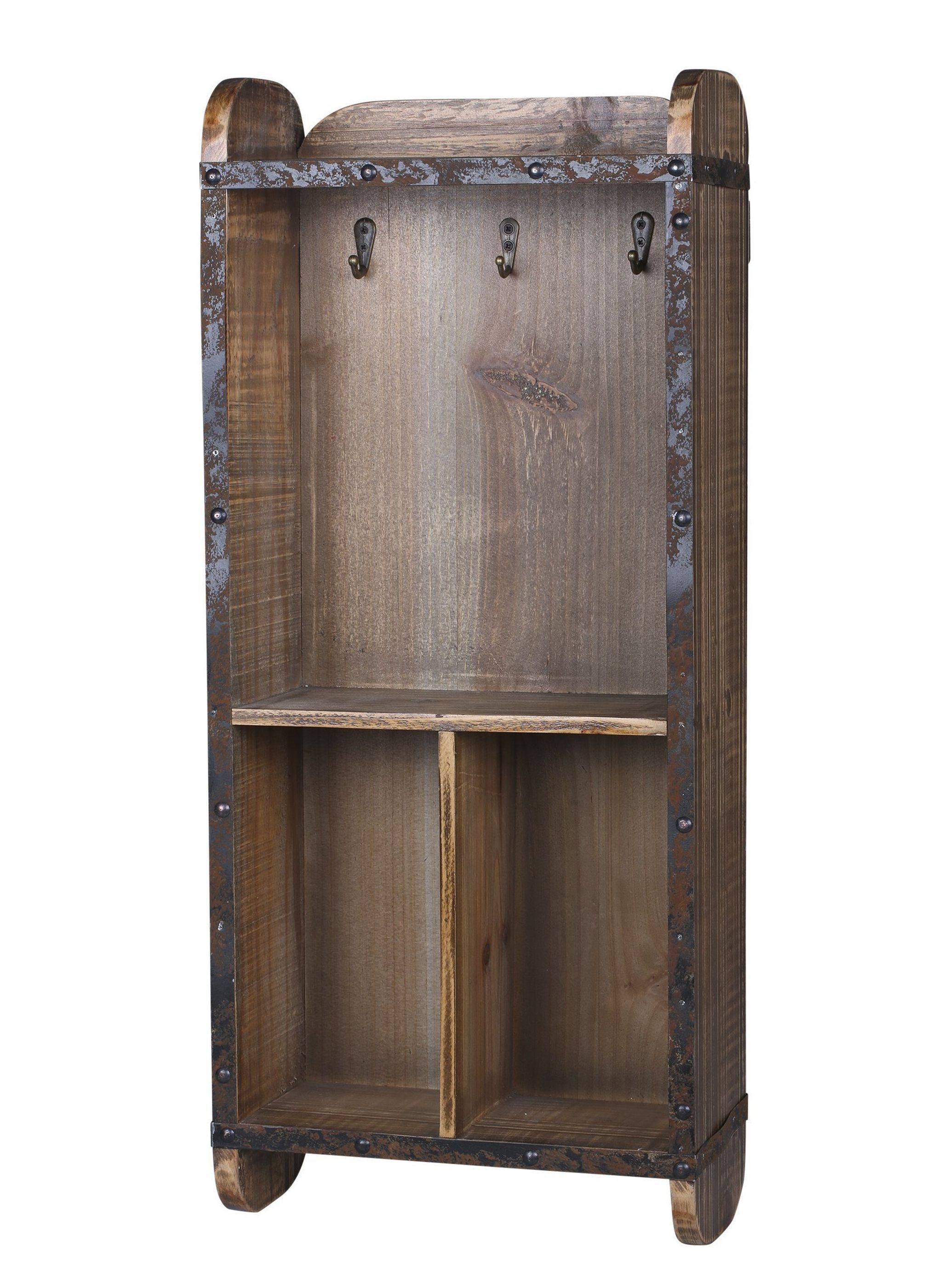 Chic Antique Wandregal Schlüsselbrett Wandregal Schlüsselkasten 3 Haken 2 Fächer Chic