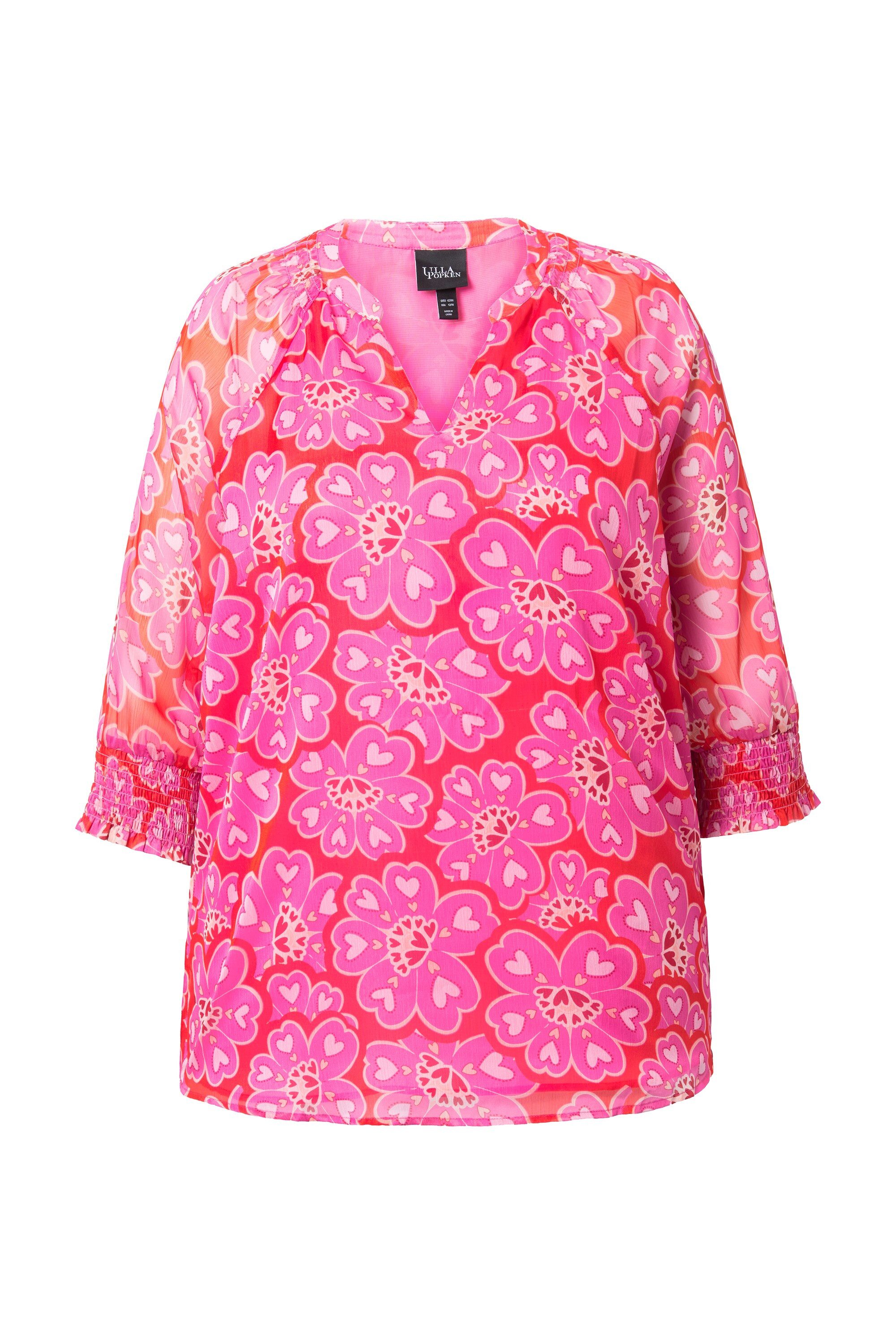 Ulla Popken Tunika Tunika Herzblumen Oversized Tunika-Ausschnitt