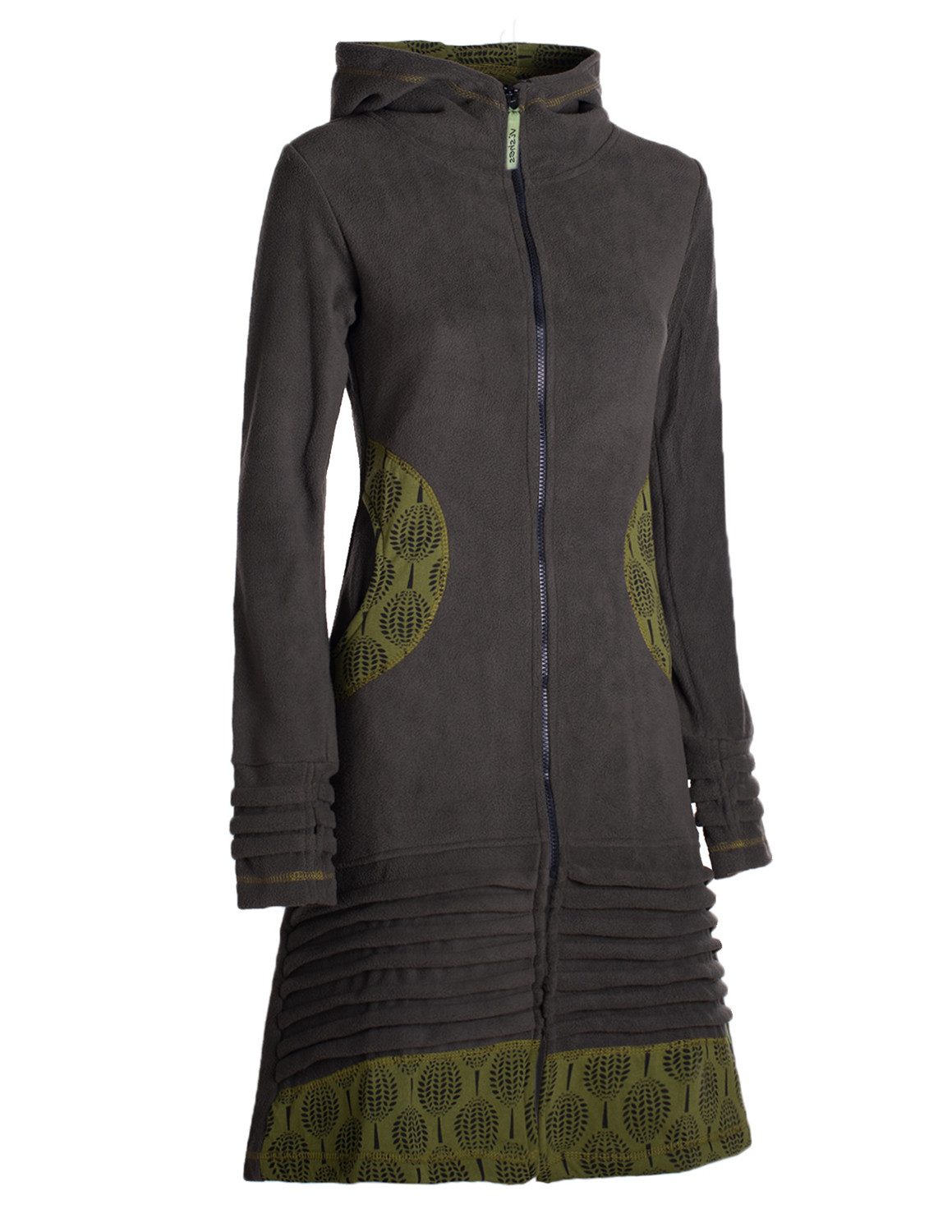 Kapuzenfleecejacke Damen Kapuzenjacke lang Fleece Hippiemantel Übergangsjacke