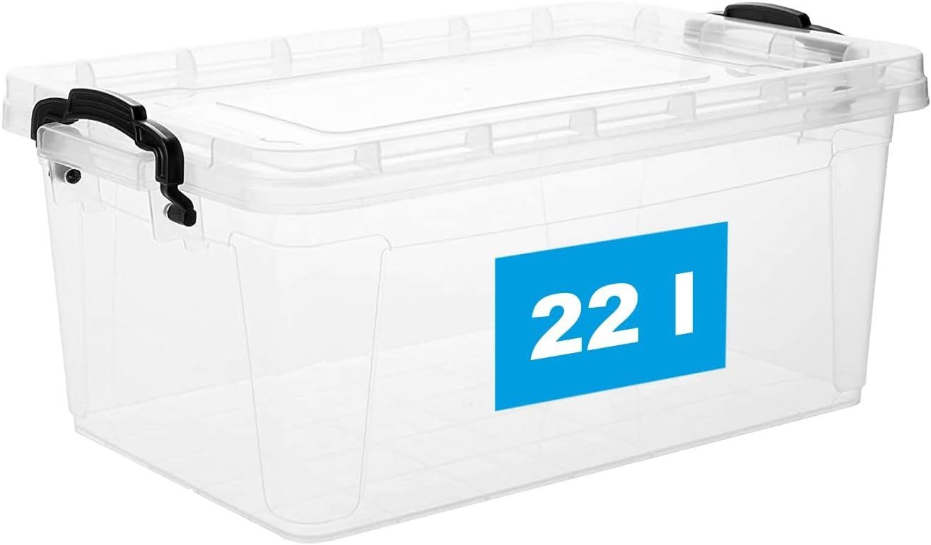 Stapelbox Aufbewahrungsbox mit Deckel und Griff, 22 Liter